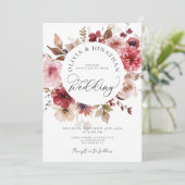 Maroon Blush Fall All in 1 Budget QR Code Hochzeit Einladung (Stehend Vorderseite)