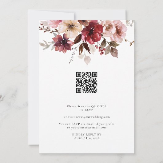 Maroon Blush Fall All in 1 Budget QR Code Hochzeit Einladung (Rückseite)