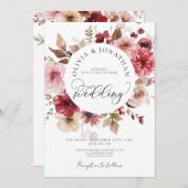 Maroon Blush Fall All in 1 Budget QR Code Hochzeit Einladung (Vorne/Hinten)