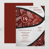 Maroon Boho Federn Paisball Basketball Party Einladung (Vorne/Hinten)