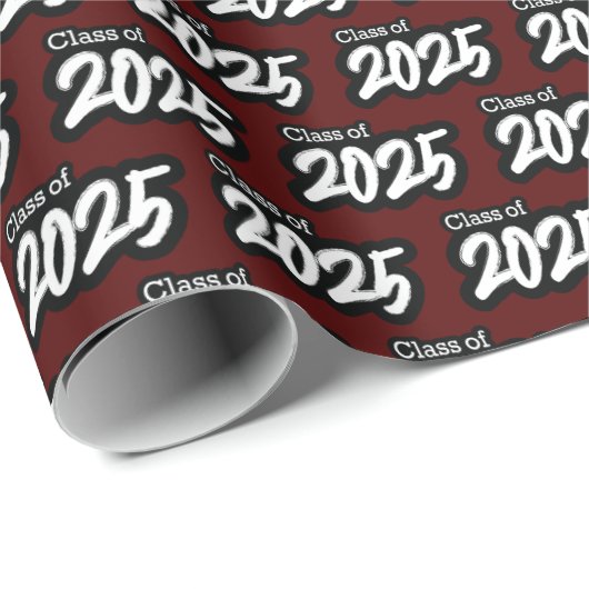 Maroon Bold Brush Class of 2025 Wrapping Paper Geschenkpapier (Rolleneckpunkt)