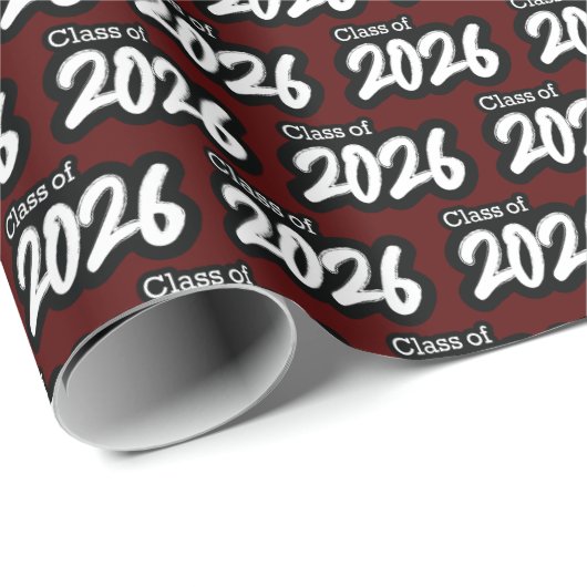Maroon Bold Brush Class of 2026 Wrapping Paper Geschenkpapier (Rolleneckpunkt)