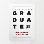 Maroon Bold GRADUATE Letters and Cap Abschluss Dreifach Gefaltete Ankündigung (Cover)