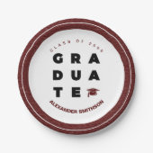 Maroon Bold GRADUATE Letters and Cap Abschluss Pappteller (Vorderseite)