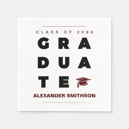 Maroon Bold GRADUATE Letters and Cap Abschluss Serviette (Vorderseite)