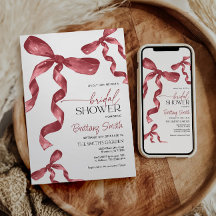 Maroon Bow Coquette Bridal Dusche Einladung