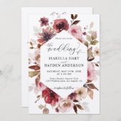 Maroon Brown Blush Pink Alle in 1 QR Code Hochzeit Einladung (Vorne/Hinten)