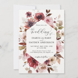 Maroon Brown Blush Pink Alle in 1 QR Code Hochzeit Einladung