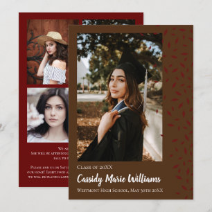 Maroon Brown Confetti Graduation Announcement Einladung