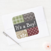 Maroon, Brown, Tan & Green Quilt Look Quadratischer Aufkleber (Umschlag)