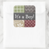 Maroon, Brown, Tan & Green Quilt Look Quadratischer Aufkleber (Tasche)