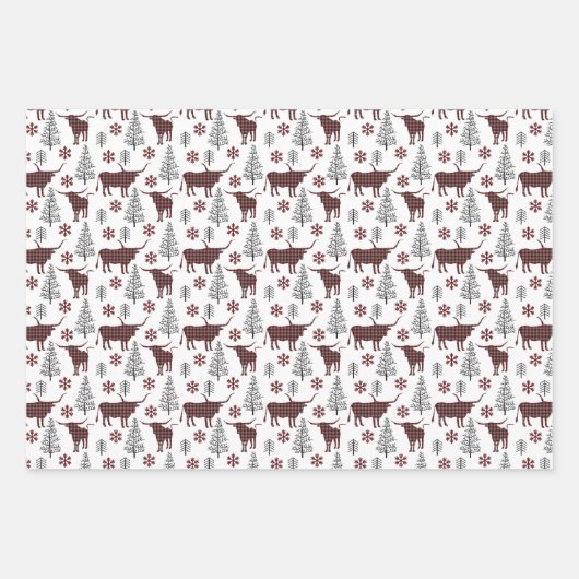Maroon Buffalo Plaid Longhorn Pattern Geschenkpapier Set (Vorderseite)