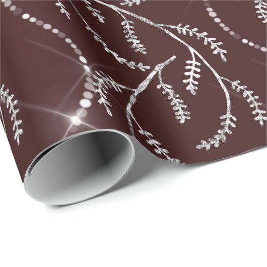 Maroon Burgund Spark Laurel Floral Silver Diamonds Geschenkpapier (Rolleneckpunkt)