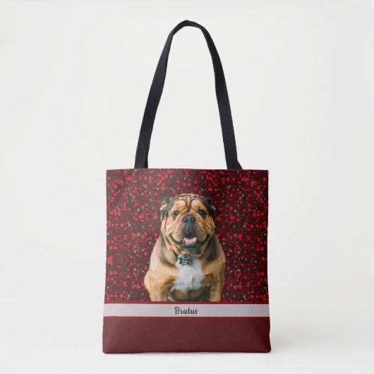 Maroon Burgundy Brown Christmas Dog Foto Tasche (Vorderseite)