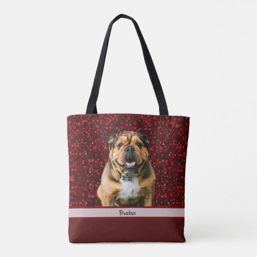 Maroon Burgundy Brown Christmas Dog Foto Tasche (Rückseite)