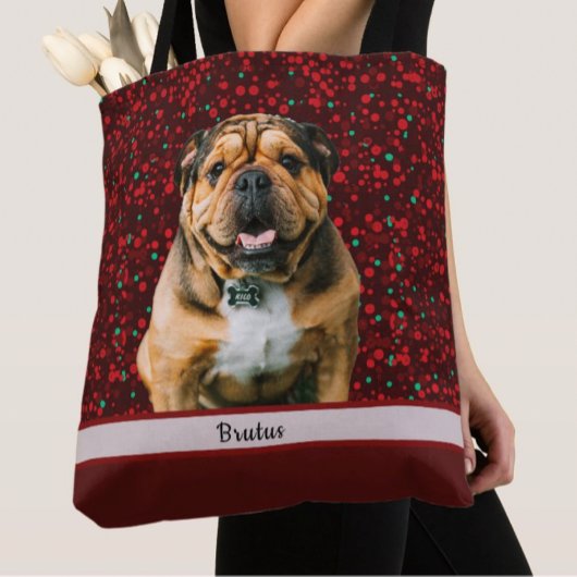 Maroon Burgundy Brown Christmas Dog Foto Tasche