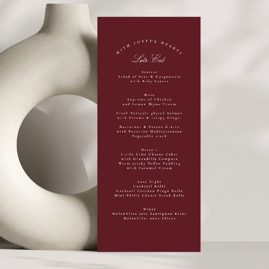 Maroon Burgundy Classic Calligraphy Formal Wedding Menükarte