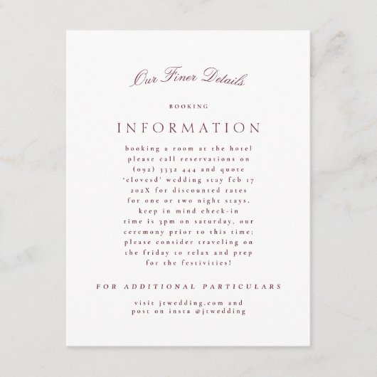 Maroon Burgundy Classic Elegant Formal Wedding Begleitkarte (Vorderseite)