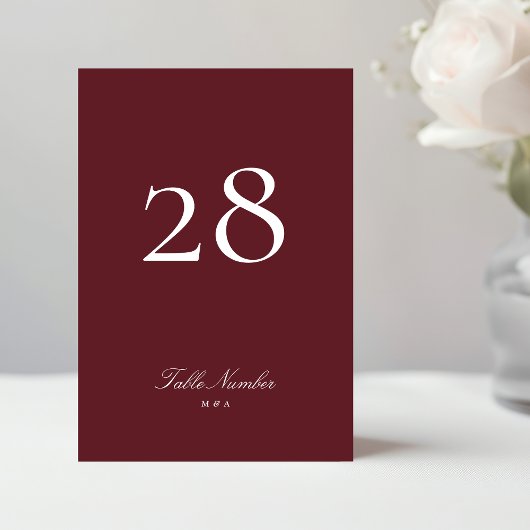 Maroon Burgundy Classic Formal Calligraphy Wedding Tischnummer