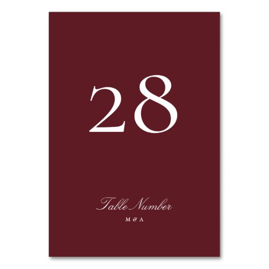 Maroon Burgundy Classic Formal Calligraphy Wedding Tischnummer (Rückseite)