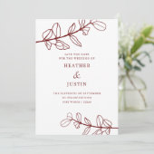 Maroon Burgundy Foliage Modern Save the Date Einladung (Stehend Vorderseite)