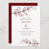 Maroon Burgundy Foliage Modern Save the Date Einladung (Vorne/Hinten)