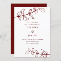 Maroon Burgundy Foliage Modern Save the Date