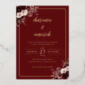 Maroon Burgundy Foto Wedding Gold Folieneinladung (Rückseite)