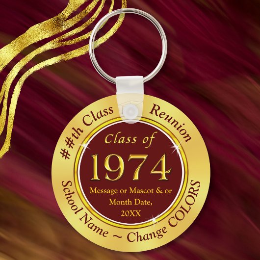 Maroon Burgundy Gold, Custom Class of 1974 Favors Schlüsselanhänger