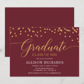 Maroon burgundy gold elegant 2022 Abschluss Einladung (Vorne/Hinten)