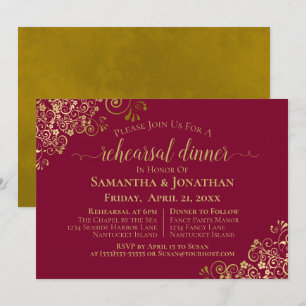 Maroon Burgundy & Gold Hochzeit Probe & Dinner Einladung