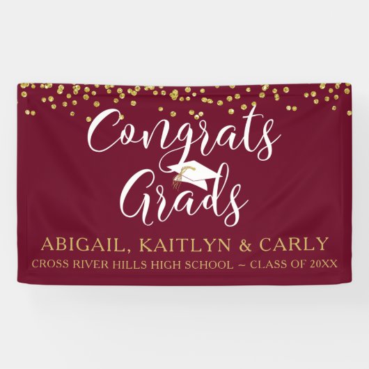 Maroon Burgundy Gold Script GLÜCKWUNSCHS GRADS Banner (Horizontal)