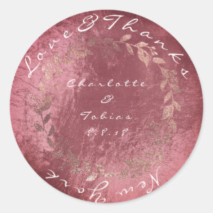 Maroon Burgundy Rose Gold Wedding Danke Metallic Runder Aufkleber