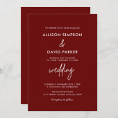 Maroon Burgundy Simple Modern Wedding Einladung (Vorne/Hinten)