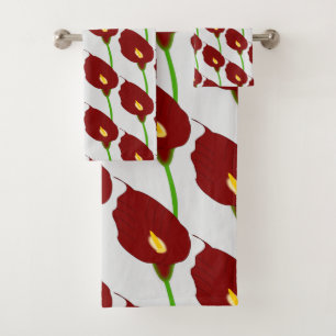 Maroon Cala Lily Design Badhandtuch Set