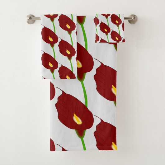 Maroon Cala Lily Design Badhandtuch Set (Insitu)