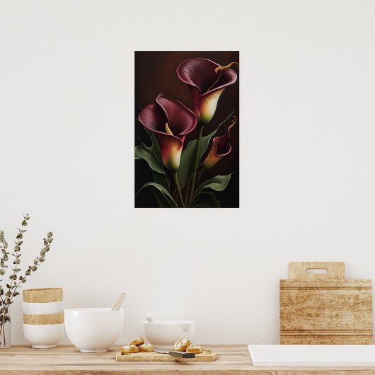 Maroon Calla Lilies Lily Blume Poster (Küche)