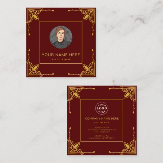 Maroon Calling Card Featuring Metallic Gold Telefonnummerkarte (Vorne/Hinten)