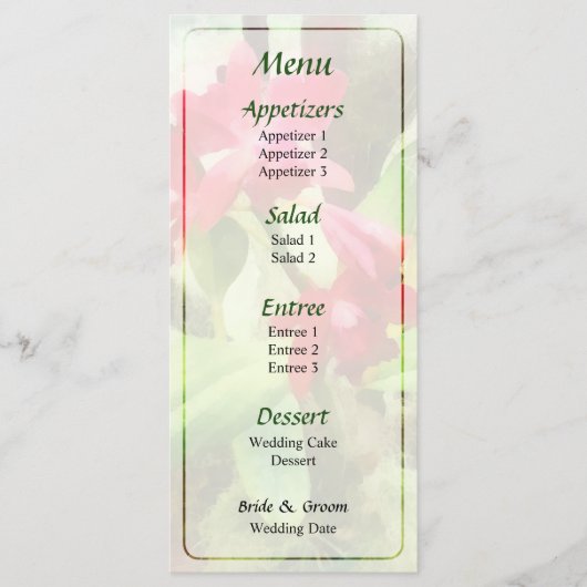 Maroon Cattleya Orchids Wedding Menu Menükarte (Vorderseite)