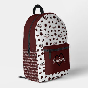 Maroon Cheer Hearts, Pom Poms, Megaphone Muster Bedruckter Rucksack