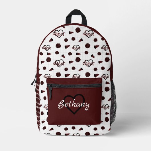 Maroon Cheer Hearts, Pom Poms, Megaphone Muster Bedruckter Rucksack (Vorderseite)