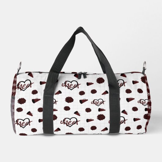 Maroon Cheer Hearts, Pom Poms, Megaphone Muster Duffle Bag (Rückseite)