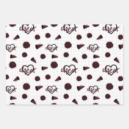 Maroon Cheer Hearts, Pom Poms, Megaphone Muster Geschenkpapier Set (Vorderseite 3)