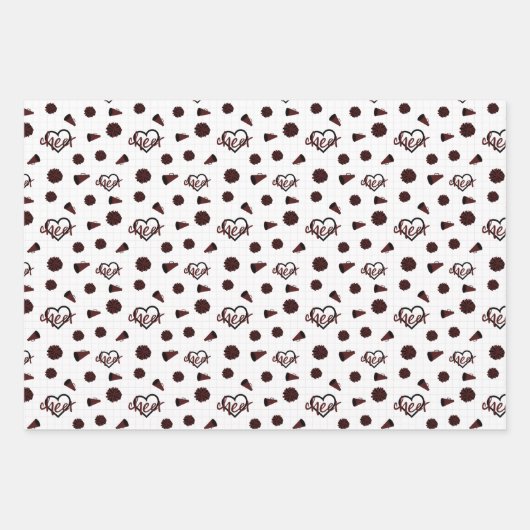 Maroon Cheer Hearts, Pom Poms, Megaphone Muster Geschenkpapier Set (Vorderseite)