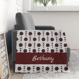 Maroon Cheerleader Pom Poms & Hearts Pattern Fleecedecke