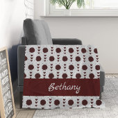 Maroon Cheerleader Pom Poms & Hearts Pattern Fleecedecke