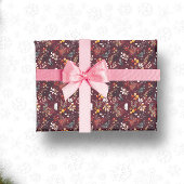 MAROON CHRISTMAS FESTIVE DEKORATION FEATHER FLORAL GESCHENKPAPIER