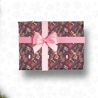 MAROON CHRISTMAS FESTIVE DEKORATION FEATHER FLORAL GESCHENKPAPIER