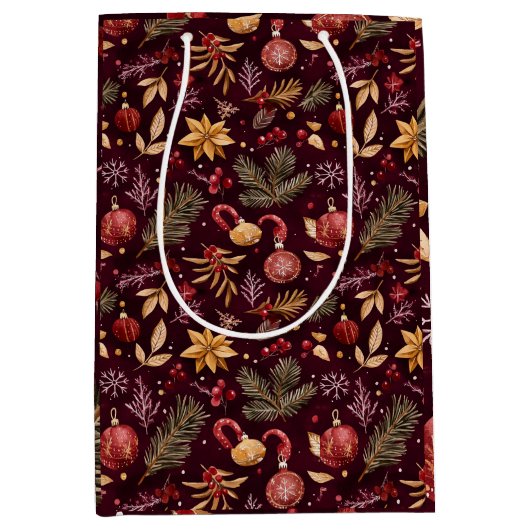 MAROON CHRISTMAS FESTIVE DEKORATION GOLDENER FLUSS MITTLERE GESCHENKTÜTE (Vorderseite)