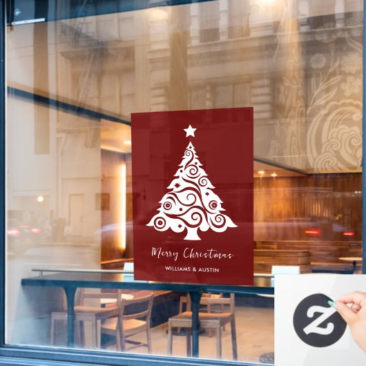 Maroon Christmas Tree Business Window Decoration Fensteraufkleber (Café-Fenster)